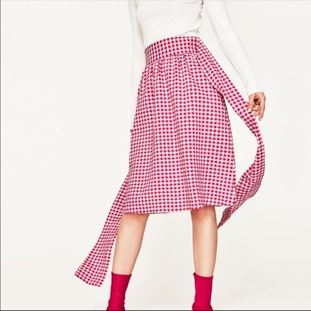 Zara Pink Gingham Tie Wrap Skirt